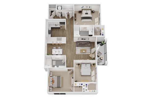 Floor plan for 3 beds, 2 baths, 1312 sqft